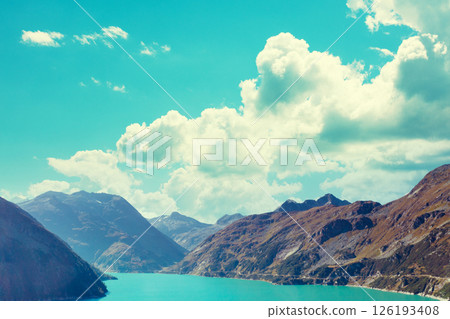 View of a mountain lake Konbreinspeicher. Gamskarnock, Austria, Europe View of a mountain lake Konbreinspeicher. Gamskarnock, Austria, Europe 126193408