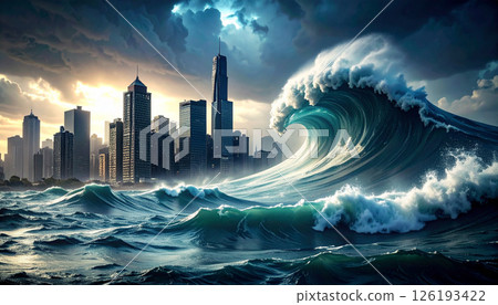 Tsunami disaster image (AI generated image) 126193422