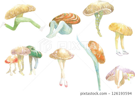 Mushroom Dwarf watercolor illustration set 04 126193594