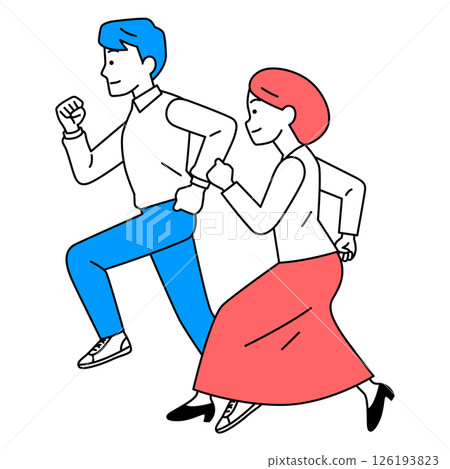 Casual men and women running (sideways) Casual men and women running (sideways) 126193823