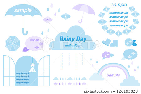 柔和色彩的雨天裝飾設計插圖集 126193828