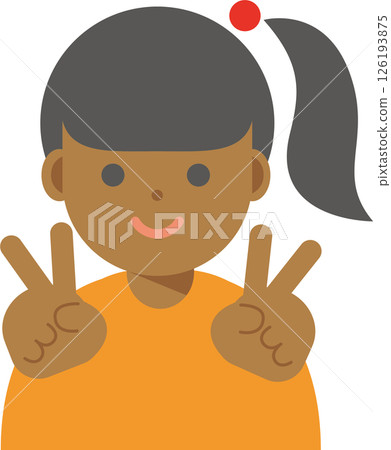 Illustration of a smiling woman making a peace sign 126193875