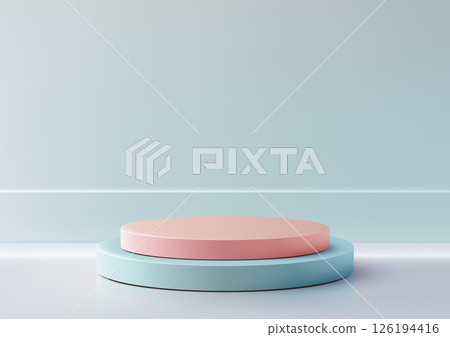 minimalist 3d podium mockup showcase modern abstract blue pink product display clean elegant geometric presentation stand 126194416