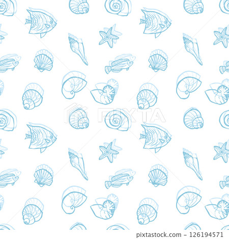 Delicate vector pattern with corals and fish 126194571