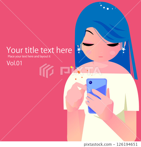 Flat illustration of a cute woman talking on a smartphone, background is pink 126194651