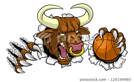 Bull Minotaur Longhorn Cow Basketball Mascot Bull Minotaur Longhorn Cow Basketball Mascot 126194960