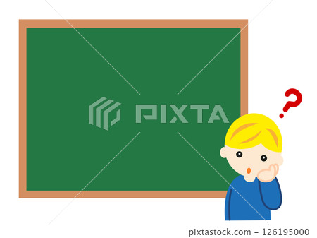 白人男孩在黑板前思考 白人男孩在黑板前思考 126195000