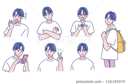 Anime-style boy facial expression set 126195074