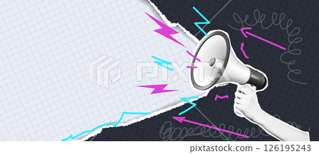 Retro Hand Holding Megaphone with Dynamic Effects Retro Hand Holding Megaphone with Dynamic Effects 126195243