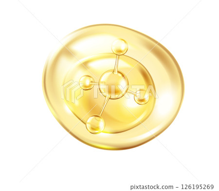 Golden collagen molecule inside drop of serum illustration 126195269