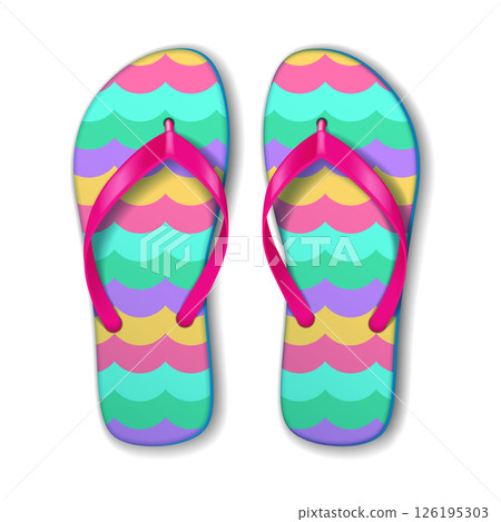 Colorful Flip Flops with Vibrant Wave Pattern 126195303