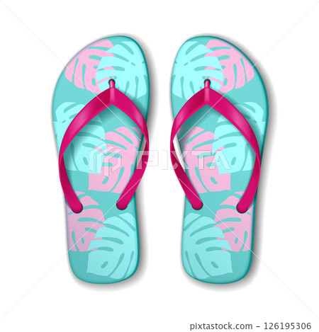 Colorful Flip Flops with Tropical Leaf Design Colorful Flip Flops with Tropical Leaf Design 126195306
