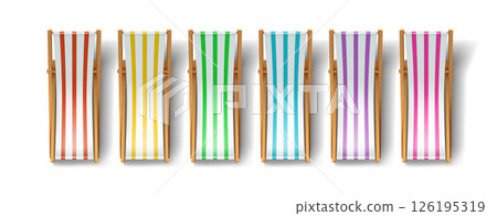Colorful Striped Deck Chairs in Row White Background 126195319