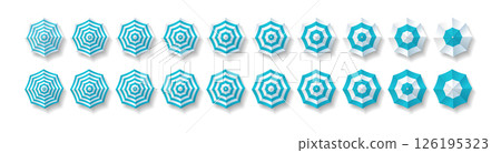 Turquoise Striped Beach Umbrellas Top View 126195323