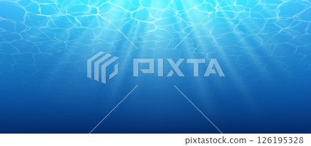 Blue Ocean Water Surface with Sunlight Beams Blue Ocean Water Surface with Sunlight Beams 126195328