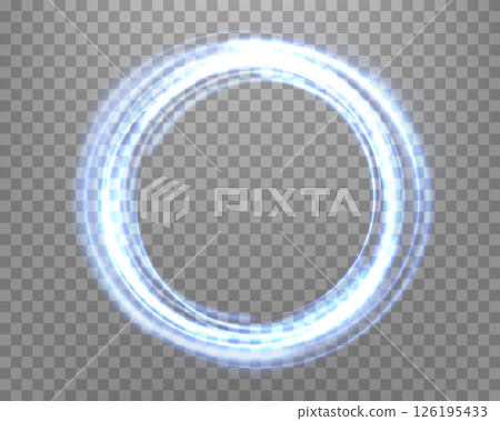 Blue magic ring with glowing. Neon realistic energy flare halo ring. Abstract light effect on a transparent background. Vector illustration. 126195433