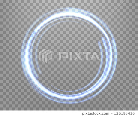 Blue magic ring with glowing. Neon realistic energy flare halo ring. Abstract light effect on a transparent background. Vector illustration. 126195436