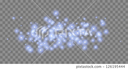 Blue magic sparks and dust stars. Blue glow flare light effect. Christmas light effect. Vector particles on transparent background. 126195444