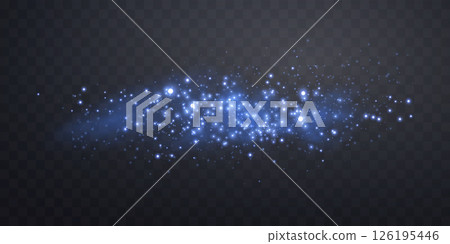 Blue glittering dots, particles, stars, magic sparks with smoke. Glow flare light effect. Blue luminous points in fog. Vector particles on transparent background. Blue glittering dots, particles, stars, magic sparks with smoke. Glow flare light effect. Blue luminous points in fog. Vector particles on transparent background. 126195446