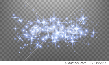 Blue magic sparks and dust stars. Blue glow flare light effect. Christmas light effect. Vector particles on transparent background. Blue magic sparks and dust stars. Blue glow flare light effect. Christmas light effect. Vector particles on transparent background. 126195454