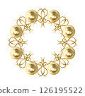 Gold curls frame, wreath, garland from ribbons and balls. Hand-painted in watercolor with gold paint accents. Isolate frame for decorating and designing textiles, interior, wallpaper, prints 126195522