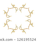 Gold curls frame of vibrant collection of ribbons. Hand-painted in watercolor with gold paint accents. Isolate frame from elements for decorating and designing textiles, interior, wallpaper, prints 126195524