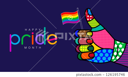 Pride Month , LGBTQ , banner Gay Pride Month, rainbow  color, poster Flat design ,hand, together 126195746