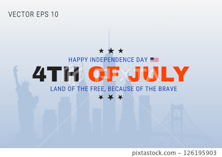 4th of July Independence Day Design with Statue of Liberty and Five Stars on Light Background 126195903