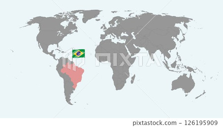 Pin map with Brazil flag on world map. Vector illustration. 126195909
