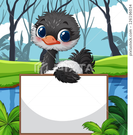 Cute Ostrich with Blank Sign Cute Ostrich with Blank Sign 126196034