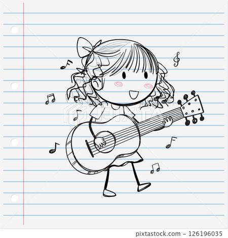 Joyful Girl Playing Guitar Sketch Joyful Girl Playing Guitar Sketch 126196035