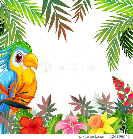 Colorful Bird and Tropical Plant Illustration 126196041