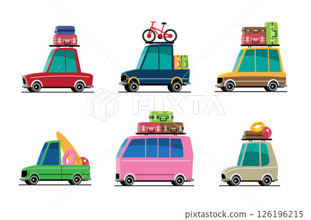 Vacation Vehicles Summer Road Trip Car Collection vector illustration 126196215