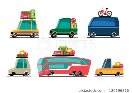 Vacation Vehicles Summer Road Trip Car Collection vector illustration 126196216