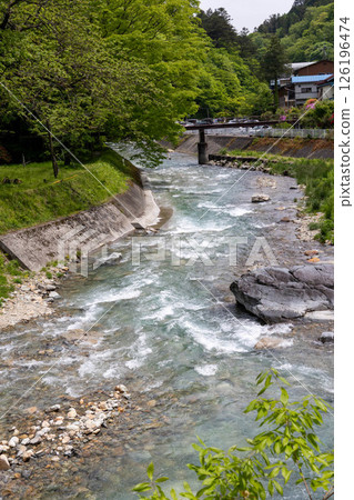 Shima Onsen in early summer: The flow of the Shima River 126196474