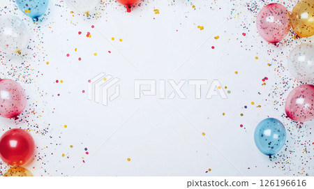 彩色氣球和五彩紙屑的圖像，白色背景 126196616