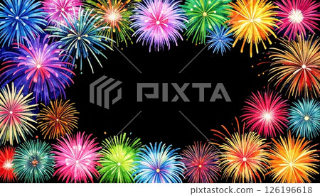 夏夜空中綻放的煙火插畫 126196618