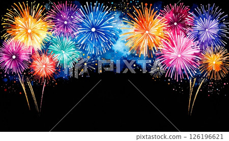 Illustration of fireworks blooming in the summer night sky 126196621