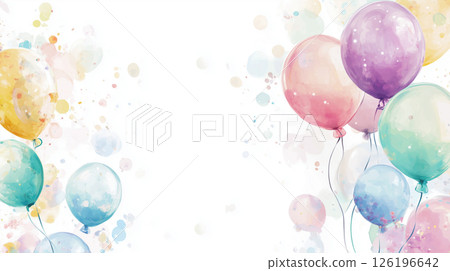 彩色氣球和五彩紙屑插圖，白色背景 126196642