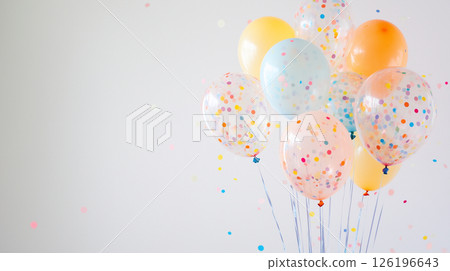 彩色氣球和五彩紙屑的圖像，白色背景 126196643