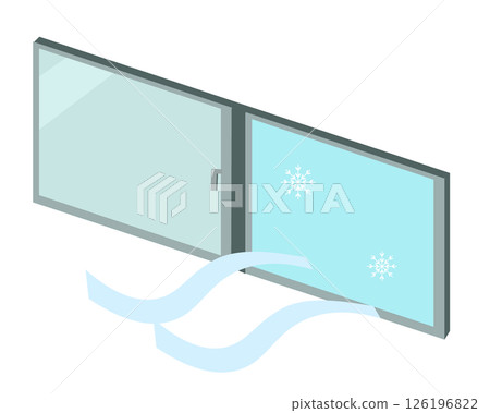 Window and wind. Cold winter cold wave. Vector illustration 126196822