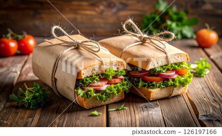 Luxury style rope wrapped sandwich on modern background Luxury style rope wrapped sandwich on modern background 126197166