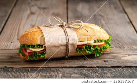 Luxury style rope wrapped sandwich on modern background Luxury style rope wrapped sandwich on modern background 126197167