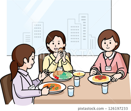 Lunchtime: Three female staff members in casual clothes 126197233