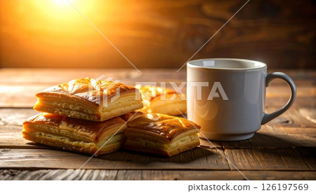 Skinny coffee mug with breakfast concept Skinny coffee mug with breakfast concept 126197569