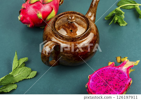 Vibrant arrangement of dragon fruit tea. Vibrant arrangement of dragon fruit tea. 126197911