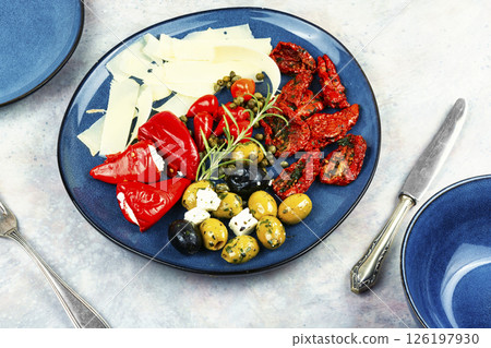 Mediterranean appetizer plate, Greek antipasti. 126197930
