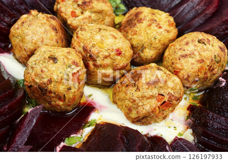 Falafel, falafel balls, Falafel with beetroot. Falafel, falafel balls, Falafel with beetroot. 126197933
