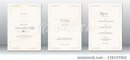 Elegant Cream Wedding Invitation Set with Marble and Gold Border 126197962