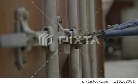 A Detailed Close Up View of the Locking Mechanism Found on Cargo Shipping Containers. Stock Footage 126198091